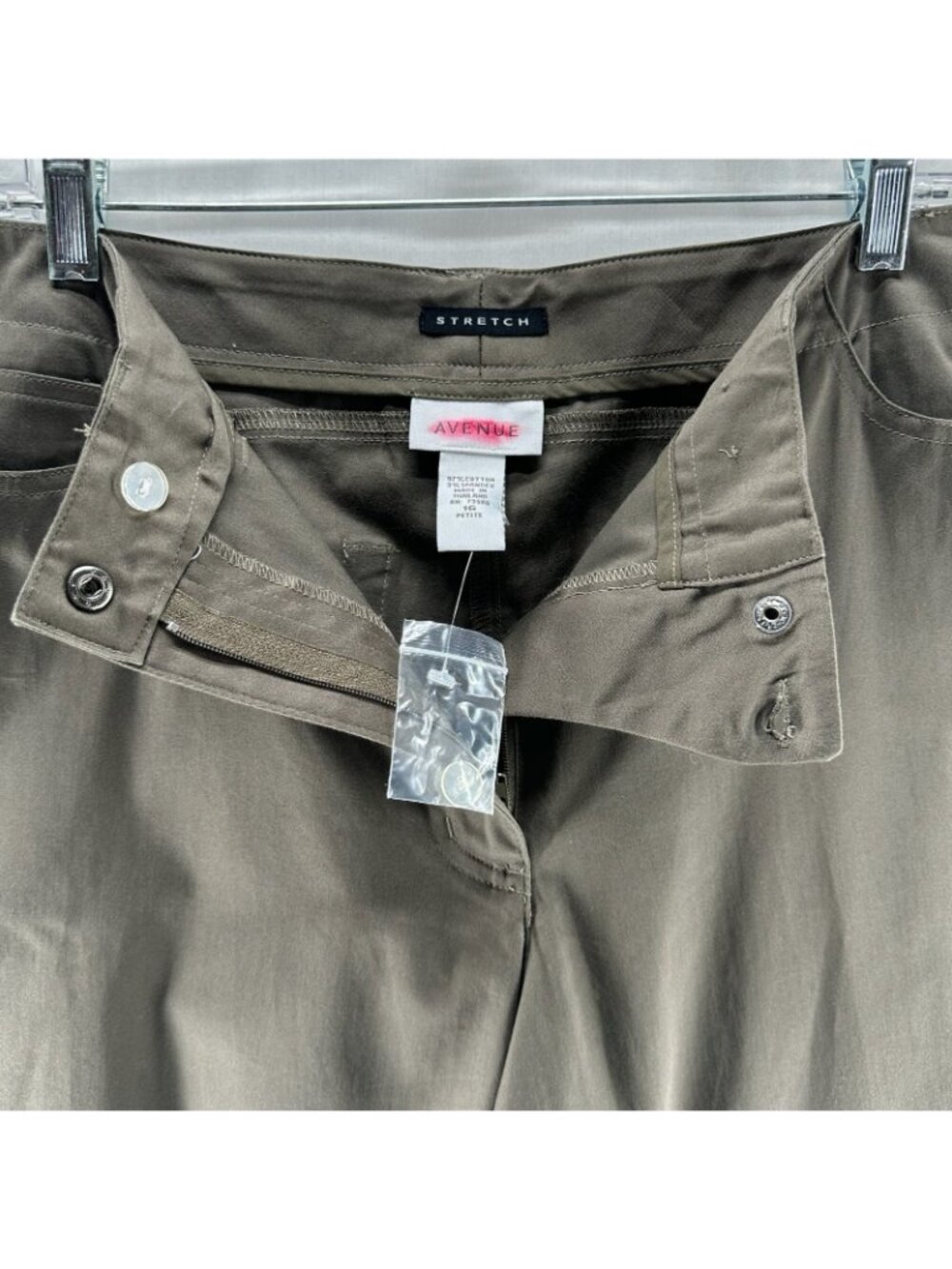 Avenue Stretch Chino Pants Womens 16 Petite Straight Leg Snap High Waisted Brown - Picture 12 of 12